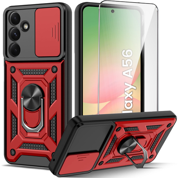 Armored Case for Samsung Galaxy A56, CamShield Slide, red + Tempered Glass 9H