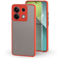 Silicone case for Xiaomi Redmi Note 13 Pro 5G, with camera protection, transparent / red + Tempered Glass 9H