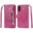 Flip case for Samsung Galaxy A35 5G, Wallet Zipper Pocket Glittery, pink