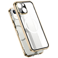 Magnetic Dual Glass MagSafe case for iPhone 14, gold
