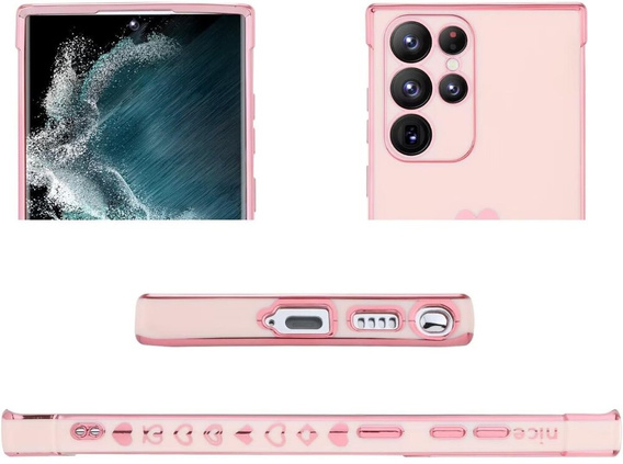 Case for Samsung Galaxy S23 Ultra, Electro heart, pink rose gold + Full Glue Ceramic Glass