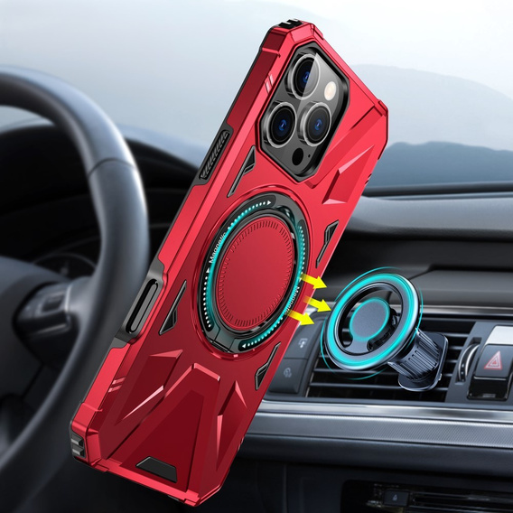 Case for iPhone 16 Pro, armored with stand and handle plate, red