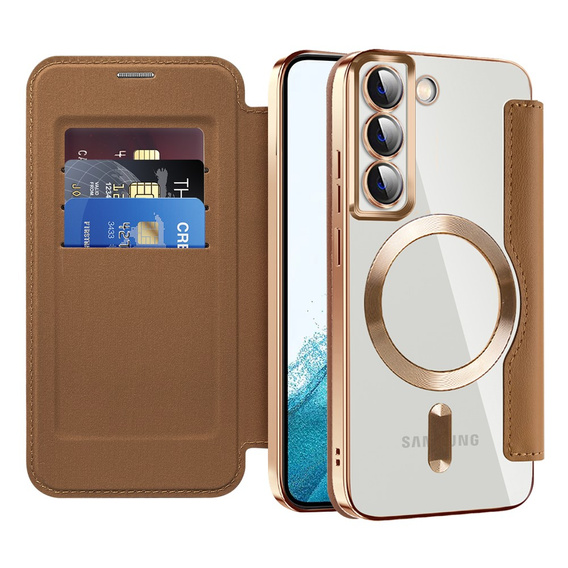 Flip case for Samsung Galaxy S22 5G, RFID Wallet MagSafe CamShield, brown