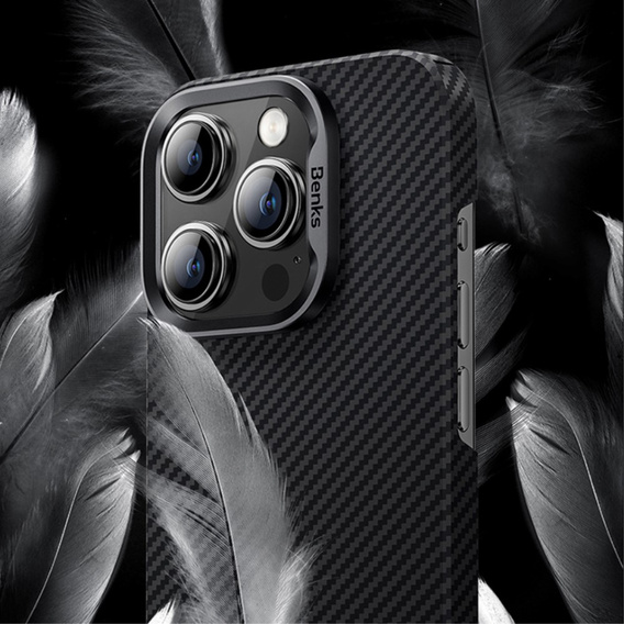 BENKS Kevlar Case voor iPhone 15 Pro, Carbon Fiber, black