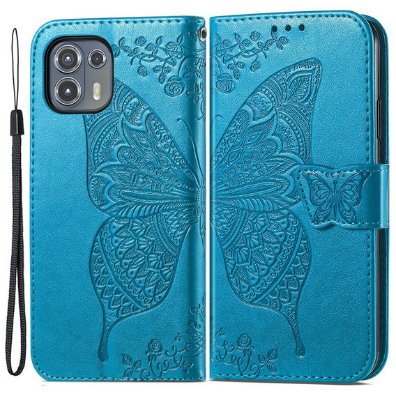 Flip case for Motorola Edge 20 Lite, Butterfly, blue