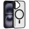 Case for iPhone 16 Plus, for MagSafe, ERBORD Matt Case, transparent / black + Screen Glass
