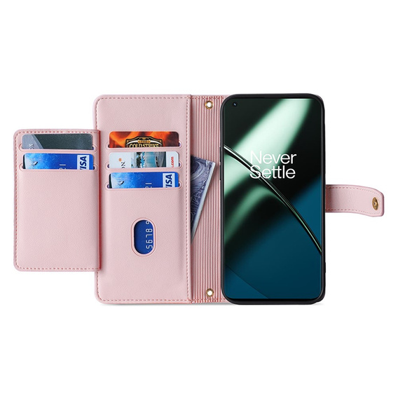 Flip case for OnePlus 12 5G, Wallet Zipper Pocket, pink