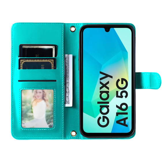 Flip case for Samsung Galaxy A16, Rhombus Crossbody Leather, green
