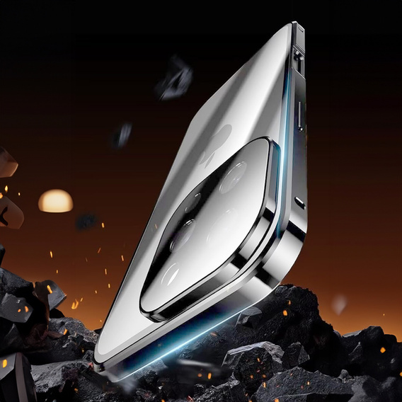 Case for iPhone 16 Pro, Magnetic Dual Glass, silver