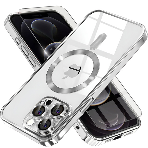 Case for iPhone 12 Pro, Electro MagSafe, silver + Screen Glass