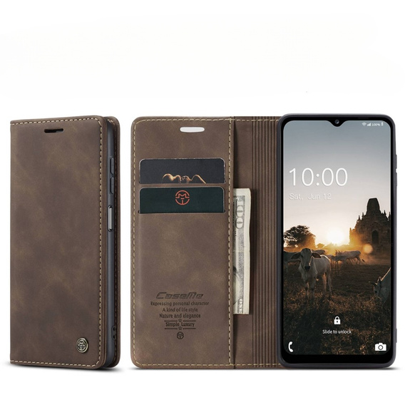 CASEME case for Samsung Galaxy M33 5G, Leather Wallet Case, brown