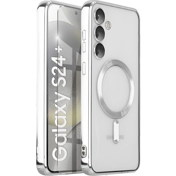 Case for Samsung Galaxy S24+ Plus, Electro MagSafe, silver + Screen Glass