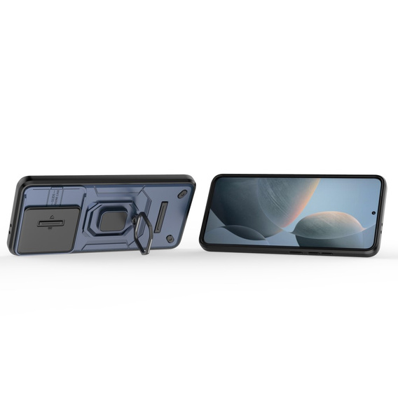 Case for Xiaomi Poco F6 Pro, KickStand Camera Lens, blue