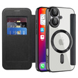 Flip case for iPhone 16, RFID Wallet MagSafe CamShield, black