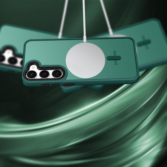 Case for Samsung Galaxy S21 FE, for MagSafe, ERBORD Matt Case, green + Screen Glass