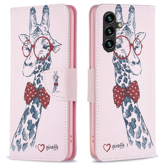 Flip case for Samsung Galaxy A05s, Wallet, giraffe, pink