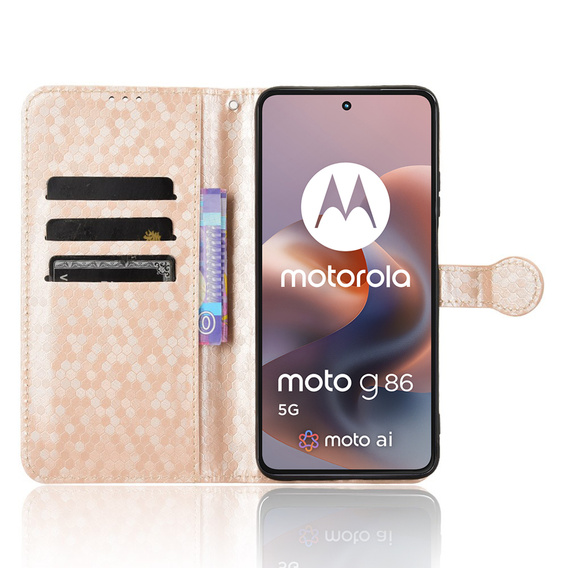 Flip case for Motorola Moto G86 Power 5G, Wallet Rhombus, gold
