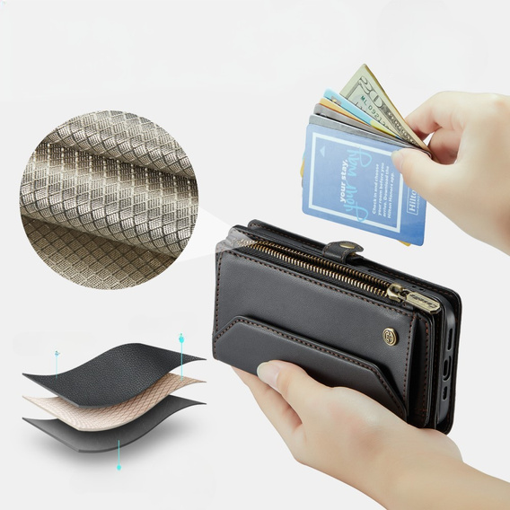 Case CASEME for iPhone16e, RFID Leather Wallet, with shoulder strap, black