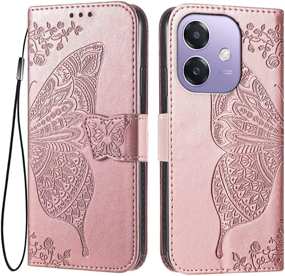 Flip case for Oppo A40 / Oppo A40m, Butterfly, pink rose gold