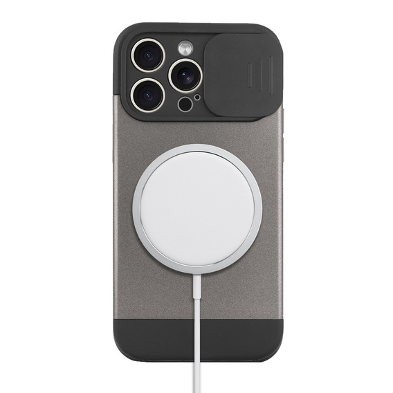 Case for iPhone 15 Pro Max, ERBORD MagProtect Slide Camera, titanium grey
