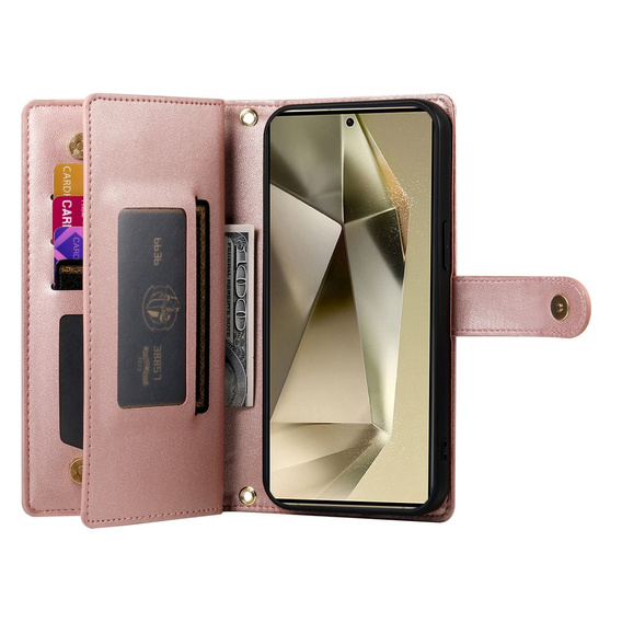 Flip case for Samsung Galaxy S25 Ultra, Wallet Zipper Pocket, pink