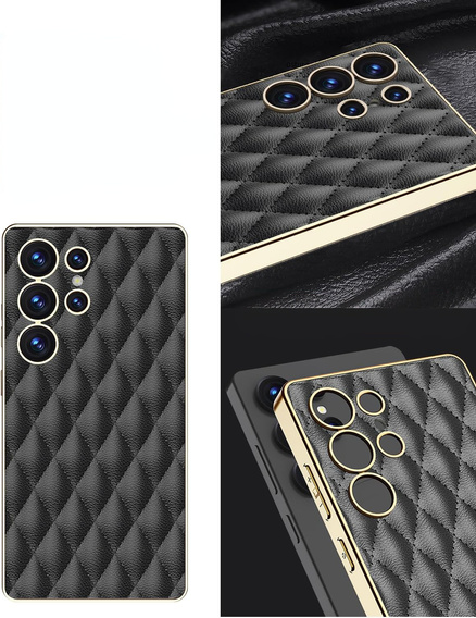 Case for Samsung Galaxy S25 Ultra, Leather Rhombus, black