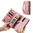 CASEME case for Samsung Galaxy A56 5G, Retro Leather Wallet, with strap, pink