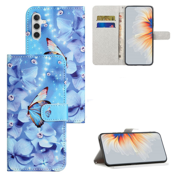 Flip case for Samsung Galaxy M15 5G, Wallet, Flower and Butterfly