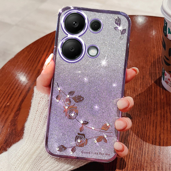 Case for Xiaomi Redmi Note 13 Pro 4G / Xiaomi Redmi Note 14S / Xiaomi Poco M6 Pro 4G, Glitter Flower, purple