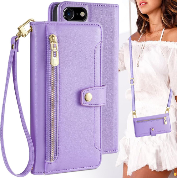 Flip case for iPhone 16E, Wallet Zipper Pocket, purple