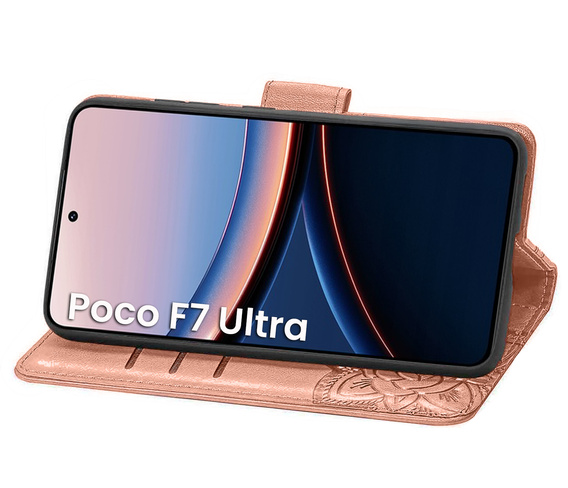 Flip case for Xiaomi Poco F7 Ultra, Butterfly, pink rose gold
