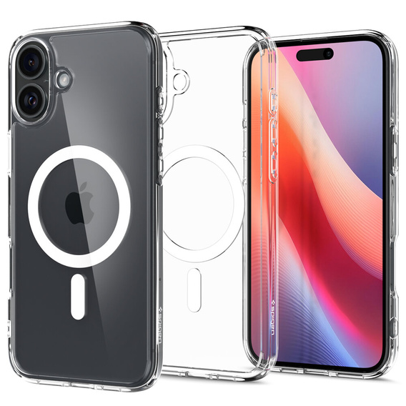 Spigen MagSafe Case for iPhone 16 Plus, Ultra Hybrid, transparent / white + 9H Tempered Glass