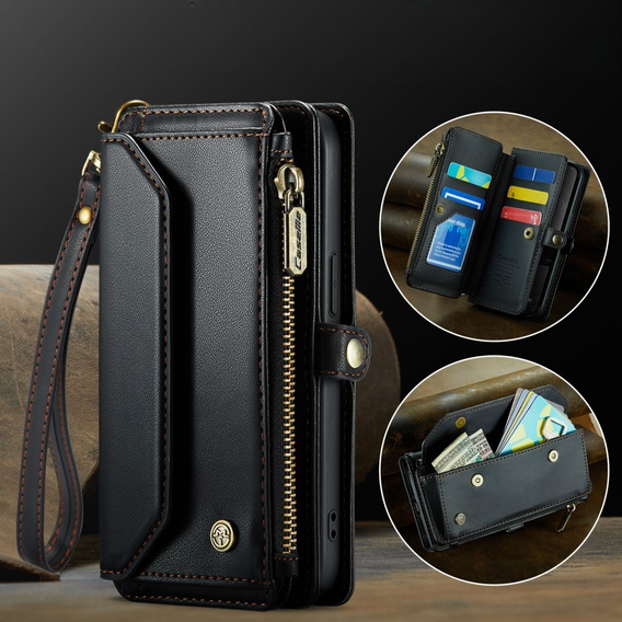 Case CASEME for iPhone16e, RFID Leather Wallet, with shoulder strap, black