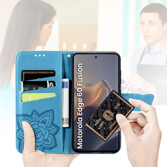 Flip case for Motorola Edge 60 / 60 Fusion, Butterfly, blue