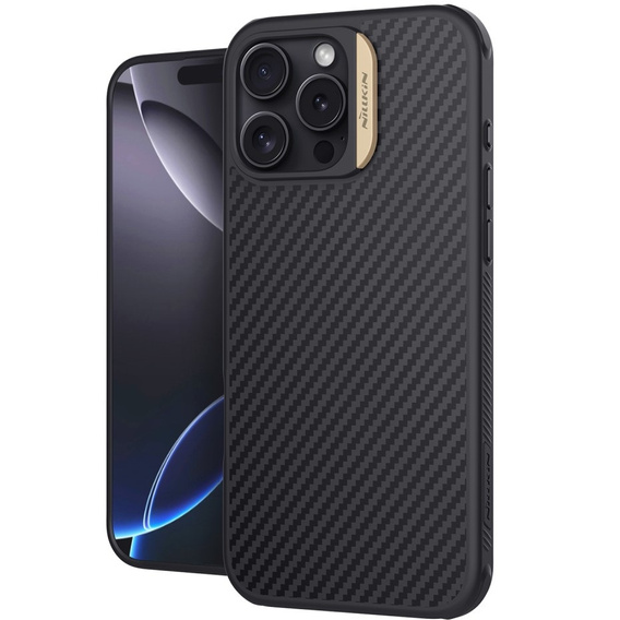 Nillkin Armored Case for iPhone 16 Pro, Carbon Fiber, for Magsafe, gold