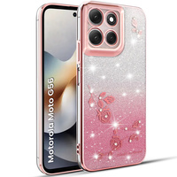 Case for Motorola Moto G56 5G, Glitter Flower, pink rose gold