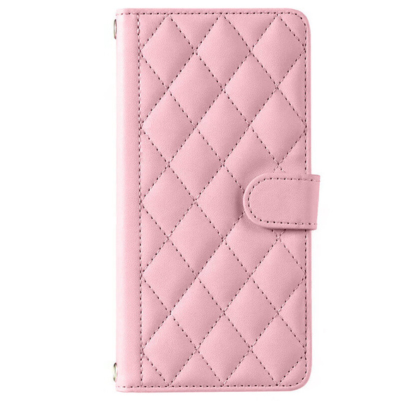 Flip case for Motorola Moto G24 / G24 Power / G04, Rhombus Crossbody Leather, pink rose gold