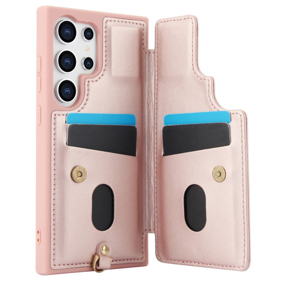 Case for Samsung Galaxy S25 Ultra, Leather Flower Card Slot, pink