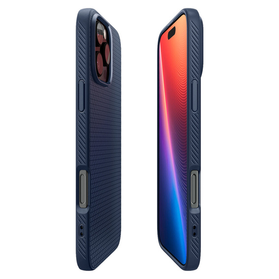 Spigen case for iPhone 16 Pro, Liquid Air, dark blue + 9H Tempered Glass