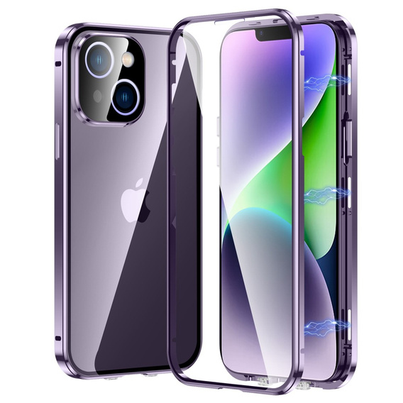 Case for iPhone 14, Magnetic Dual Glass, purple