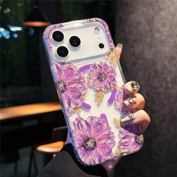 Magnetic case with floral laser pattern for iPhone 17 Pro Max
