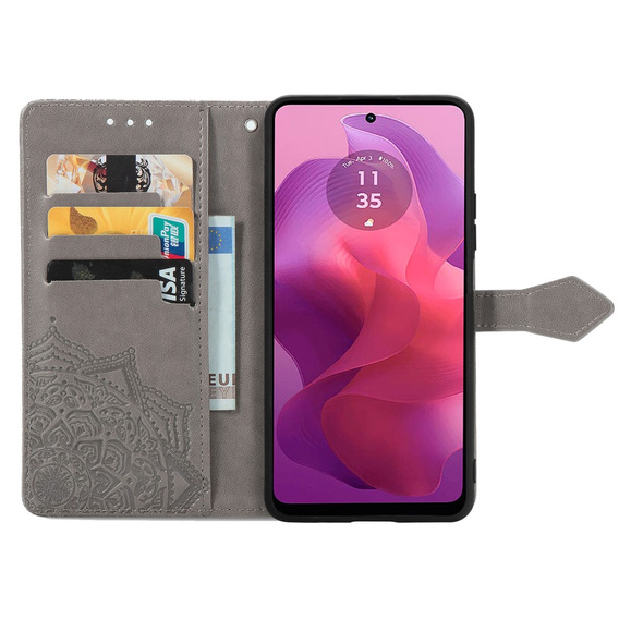 Flip case for Motorola Moto E14, Mandala, grey