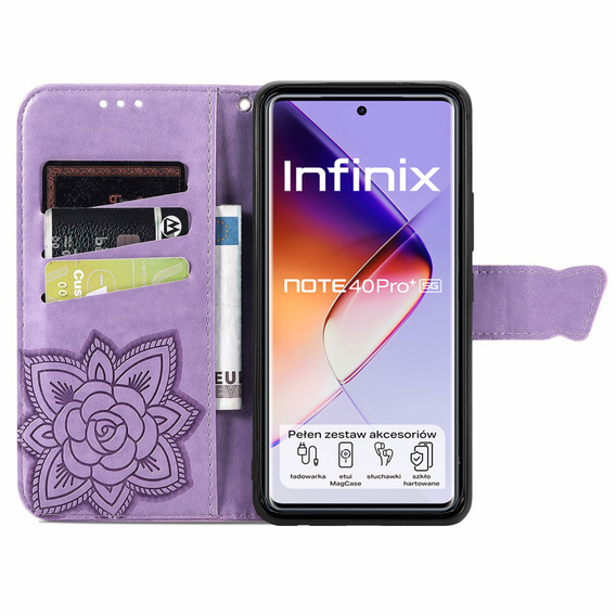 Flip case for Infinix Note 40 Pro Plus, Butterfly, purple