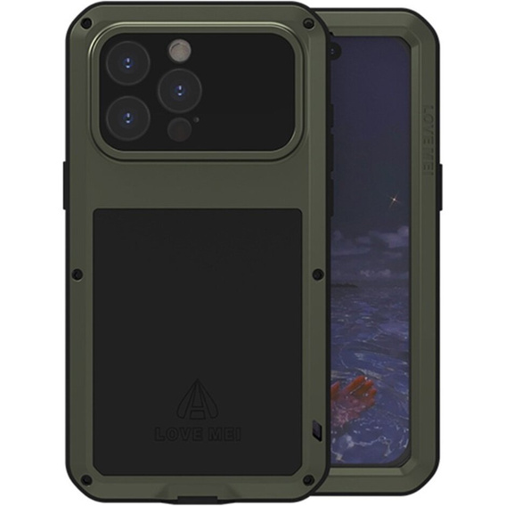 Love Mei Case for iPhone 15 Pro Max, armored with glass, green