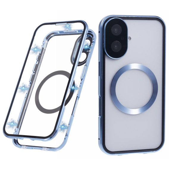 Magnetic Dual Glass MagSafe case for iPhone 16, blue