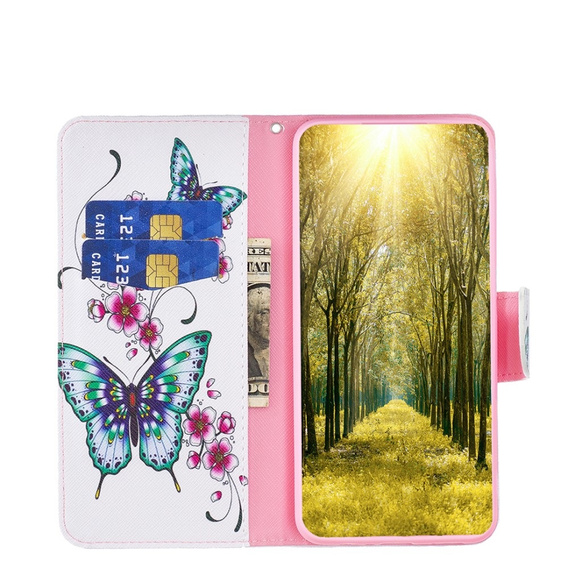 Flip case for Xiaomi 13 Lite, Wallet, butterfly & flowers, white