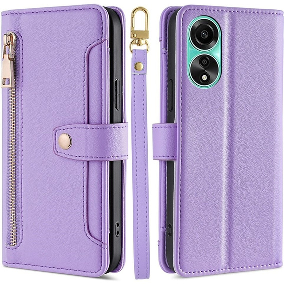 Flip case for Oppo A78 4G, Wallet Zipper Pocket, purple