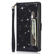 Flip case for Samsung Galaxy S24 Ultra, Wallet Zipper Pocket Glittery, black