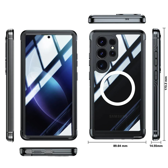 Case for Samsung Galaxy S25 Ultra, Shockproof, with glass, for MagSafe, black