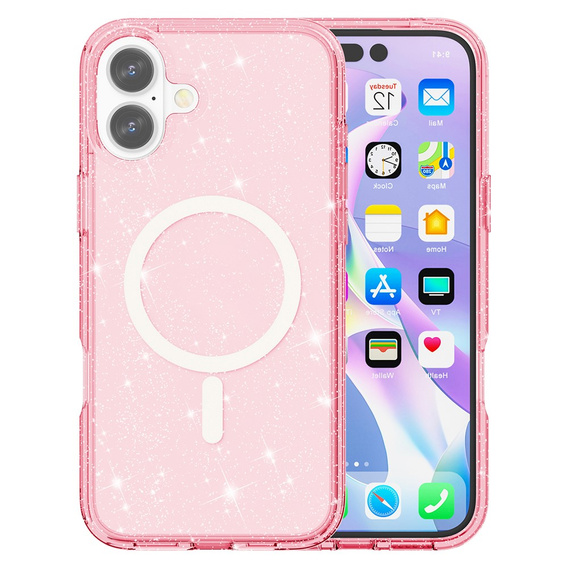 Case for iPhone 17, for MagSafe, glitter, translucent pink